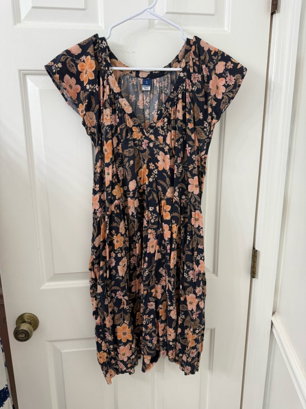 Old Navy Black Midi Dress with Peach Floral Print